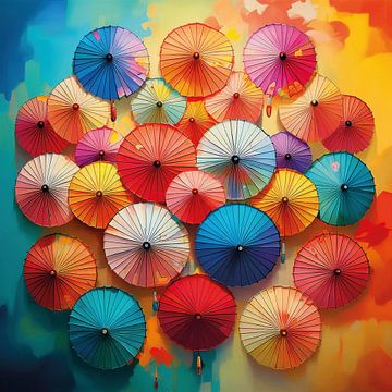 Illustratie van kleurrijke Japanse paraplu's