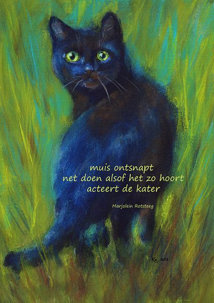 Mouse escaped schwarze Katze Haiku holländisch von Karen Kaspar