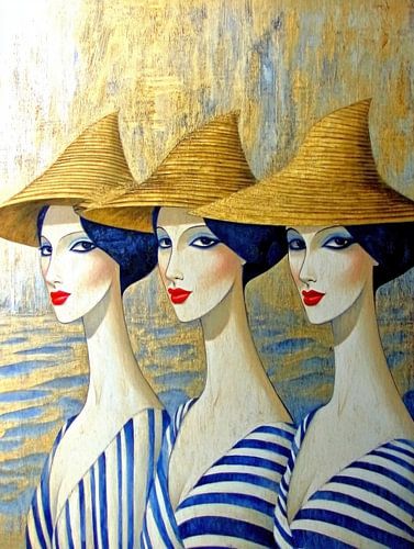 Three women in striped dress