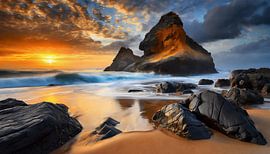 Zonsondergang op het strand met wolken