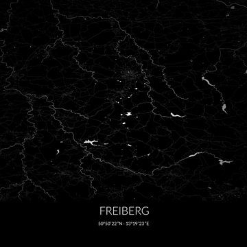 Zwart-witte landkaart van Freiberg, Sachsen, Duitsland. van Rezona