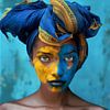 Intriguing Woman with Blue and Yellow Facial Art and Turban by Glitzy Fusion Frames