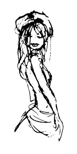 Zwart wit illustratie van een dame met hoed