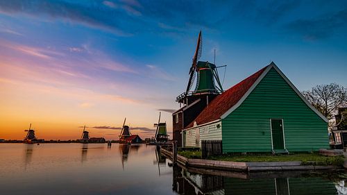 Dutch windmills in evening light