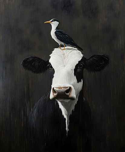 Vache avec oiseau
