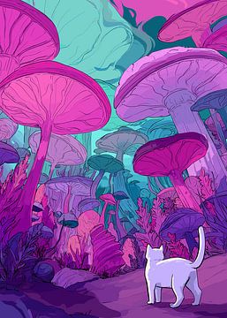 Kat in het magische paddenstoelenbos