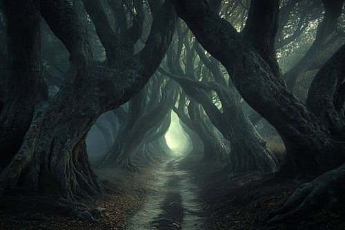 prachtig licht in het mystieke bos