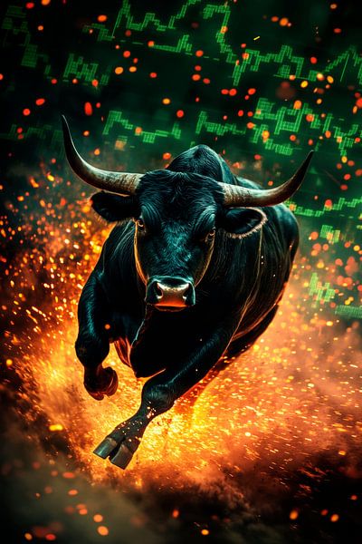Bulle in Flamme – Dynamisch und Kraftvoll von Poster Art Shop