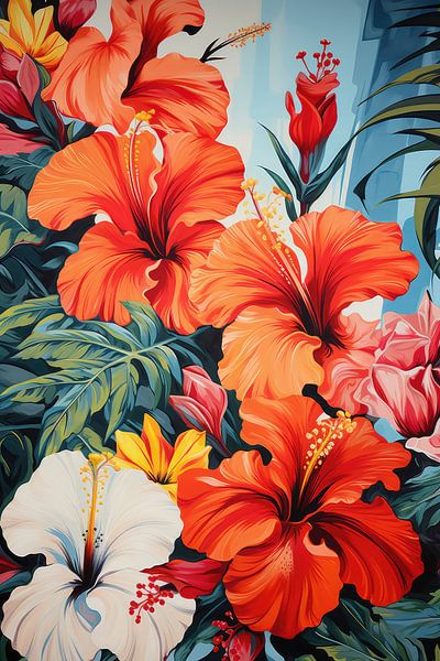 Tropical flowers background by Art Bizarre