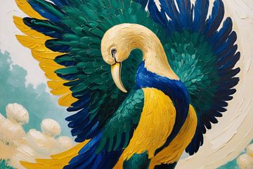 Surrealistische kleurrijke phoenix vogel van Art & Soul Creations