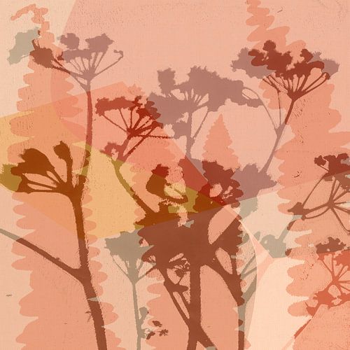 Bloemen monotype met abstracte vormen