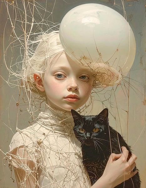 Girl with balloon and cat... by Ans Bastiaanssen