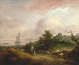 Kustlandschap met een herder en zijn kudde, Thomas Gainsborough van Meesterlijcke Meesters thumbnail