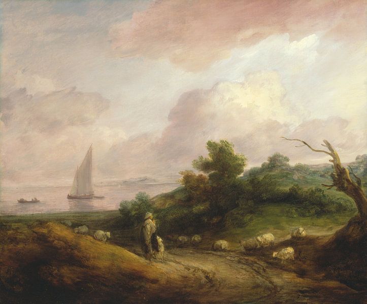 Küstenlandschaft mit einem Hirten und seiner Herde, Thomas Gainsborough von Meisterhafte Meister