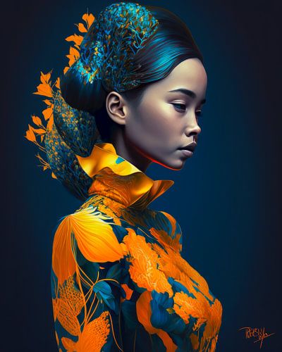 Portret van een vrouw in oranje kleding