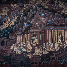 Golden wall drawing Thailand by Kim van Dijk