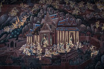Gouden muurschildering Thailand van Kim van Dijk