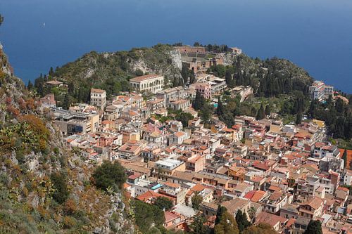 Stadtansicht, Altstadt mit Teatro Antico Greco, Taormina, Provinz Messina, Sizilien, Italien, Europa