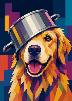 Funny Dog with Pot – Colorful WPAP Animal Art