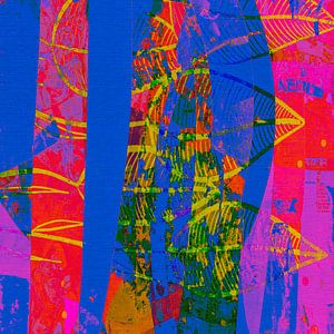 Moderne botanische Mixed Media Kunst in Neonfarben