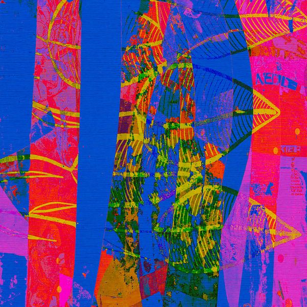Moderne Botanische Mixed Media Art in Neon kleuren van Studio Pieternel