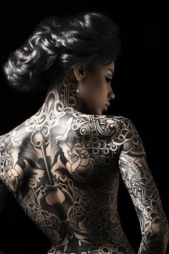 Modern tattooed woman in minimalist digital art