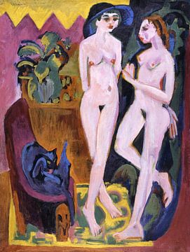 Two Nudes in a Room (1914) by Ernst Ludwig Kirchner. van Studio POPPY