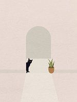 Minimal art van kat achter kamerdeur