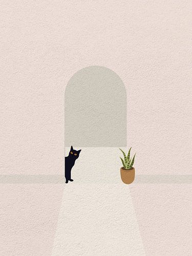 Minimal Art von Katze hinter Zimmertür