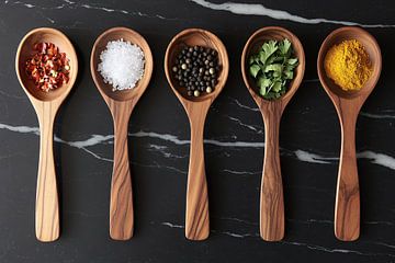 Wooden spoons with spices by Art & Soul Creations