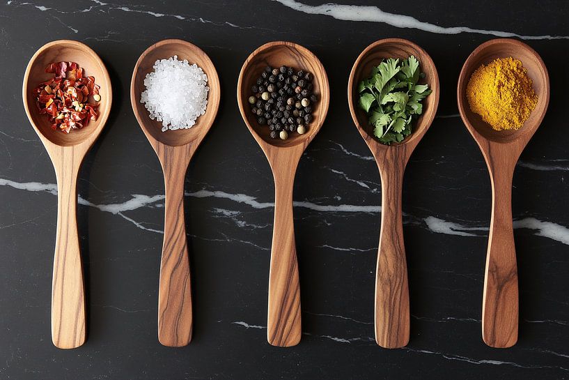 Wooden spoons with spices by Art & Soul Creations