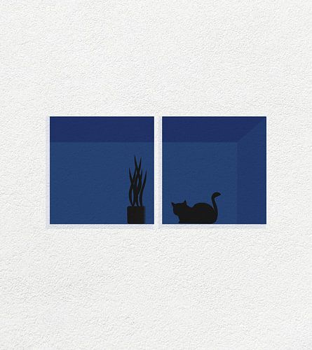 Einfache Illustration einer Katze in einem dunklen Raum