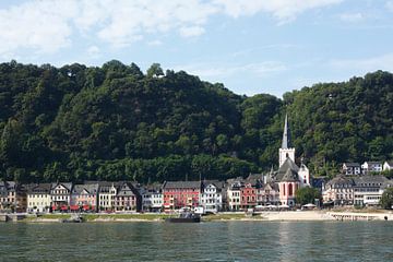 Oude stad met Rijn en collegiale kerk, St. Goar, Unesco Werelderfgoed Ober-Mittelrheintal, Rijnland-