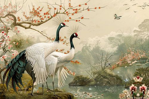 Japanese art birds of paradise