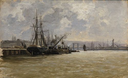 Carlos de Haes-Port backdrops, Navires du port, Paysage antique