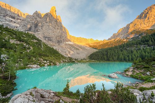 Morning at Lago di Sorapis in the Dolomites