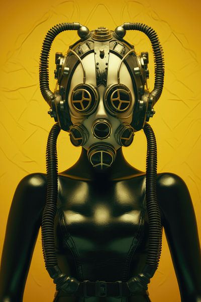Digital created very beautiful sexy woman with bizarre fetish mask in high fashion style by Art Bizarre