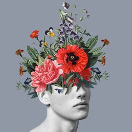 Selbstbildnis mit Blumen 5 (blau-grau) von toon joosen