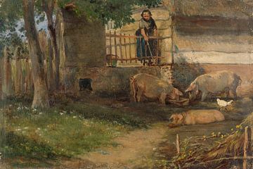 Varkens in een Barnyard, Guillaume Anne van der Brugghen