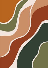 Minimalistische, abstrakte Illustration im Boho-Stil mit dynamischen Wellenlinien und organischen Formen. von Adam Khabibi