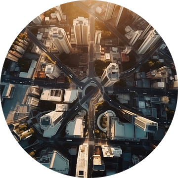 Luchtfoto van bovenaf van een vliegende drone van een wereldstad met ontwikkelingsgebouwen, van Animaflora PicsStock