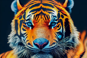Porträt eines bunten Tigerkopfes, Generative AI Art Illustration 04