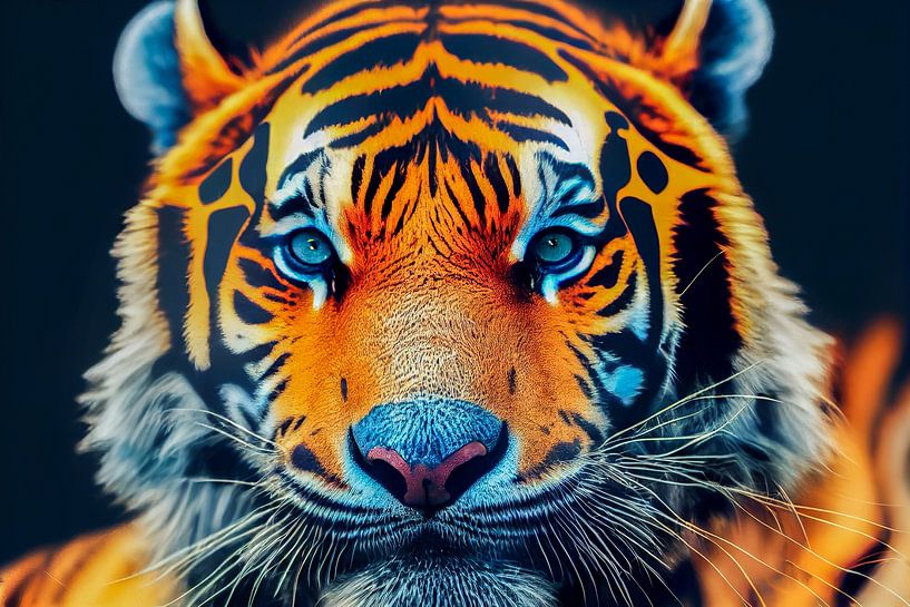 Portrait d'une tête de tigre multicolore, Generative AI Art Illustration 04 par Animaflora PicsStock