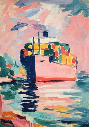 Pink boat on calm waters