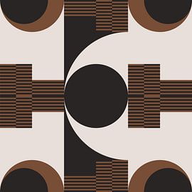 Retro Geometric Abstraction. Modern art in brown, white, black no. 3 by Dina Dankers
