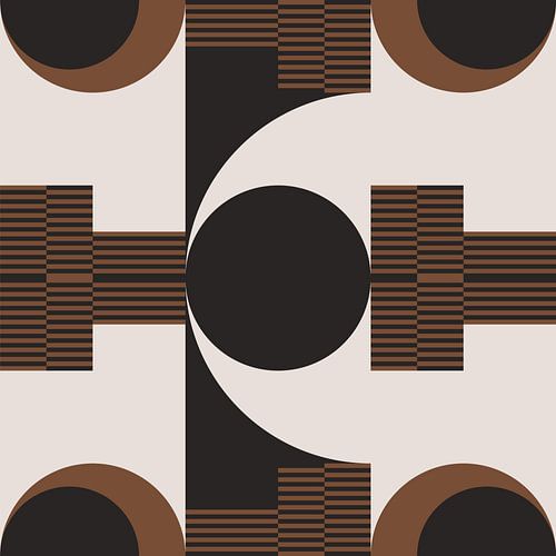 Retro Geometrische Abstractie. Moderne kunst in bruin, wit, zwart nr. 3