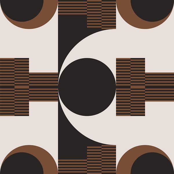 Retro Geometric Abstraction. Modern art in brown, white, black no. 3 by Dina Dankers