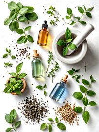 Herbs, vials and mortars. Herbal medicine, Botanical by Basahen
