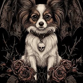 Gothic Chihuahua with bat wings and roses by Pixelbull Design