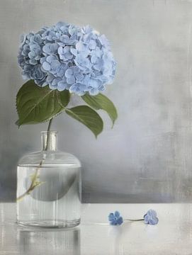 Stilleven met blauwe hortensia in Japandi stijl van Japandi Art Studio